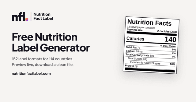 Nutrition Fact Label: free nutrition label generator with 152 formats for 114 countries