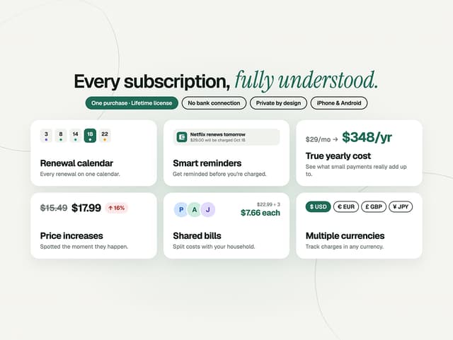 PocketWise Private Subscription Tracker